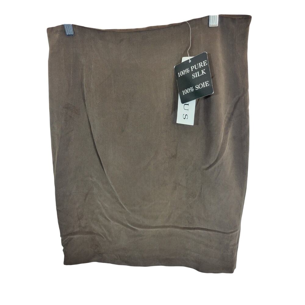 NWT Chaus Taupe 100% Silk Career Formal Straight‎ Pencil Skirt Women's Size 14